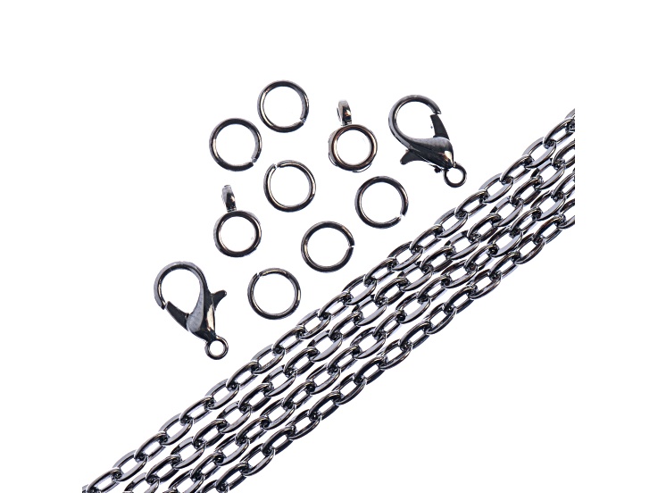 John Bead 3x4mm Gunmetal Color Metal 36in Oval Cable Chain & Jewelry Making Findings Set