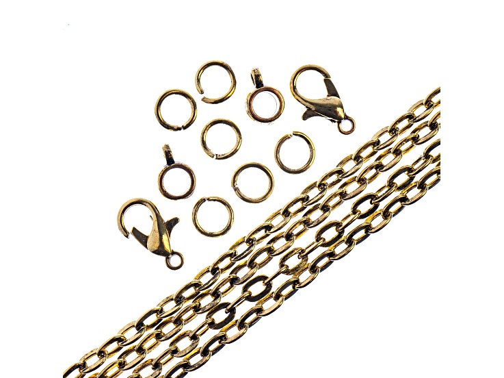 John Bead 3x4mm Antique Brass Color Metal 36in Oval Cable Chain & Jewelry Making Findings Set