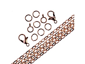 John Bead 3x4mm Rose Gold Color Metal 36in Oval Cable Chain & Jewelry Making Findings Set