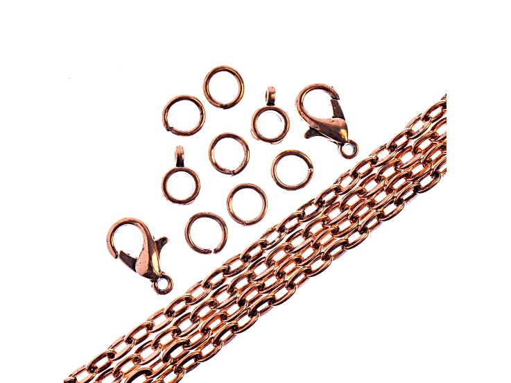 John Bead 3x4mm Antique Copper Color Metal 36in Oval Cable Chain & Jewelry Making Findings Set