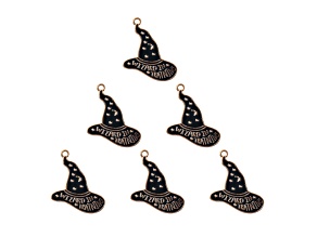 6-Piece Sweet & Petite Halloween Wizard Hat Small Gold Tone Enamel Charms