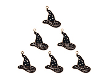 Picture of 6-Piece Sweet & Petite Halloween Wizard Hat Small Gold Tone Enamel Charms