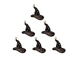 6-Piece Sweet & Petite Halloween Wizard Hat Small Gold Tone Enamel Charms