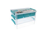Joy Filled Storage 3 Stackable Clear Plastic Storage Containers with Turquoise Handles (10x7x2.5in)