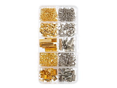 10 Slots Silver & Gold Jewelry Findings Kit Assortment Box, 320 pcs