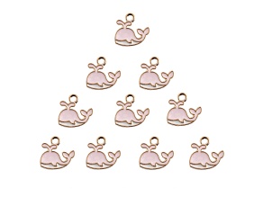 10-Piece Sweet & Petite Pink Whale Small Gold Tone Enamel Charms