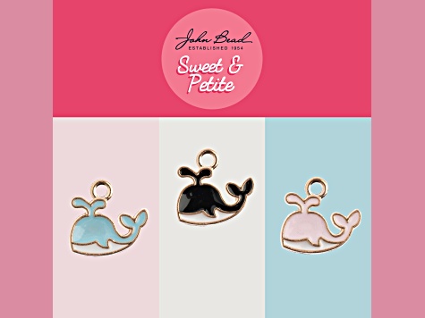 10-Piece Sweet & Petite Pink Whale Small Gold Tone Enamel Charms