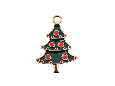 8-Piece Sweet & Petite Holiday Christmas Tree Small Gold Tone Enamel Charms