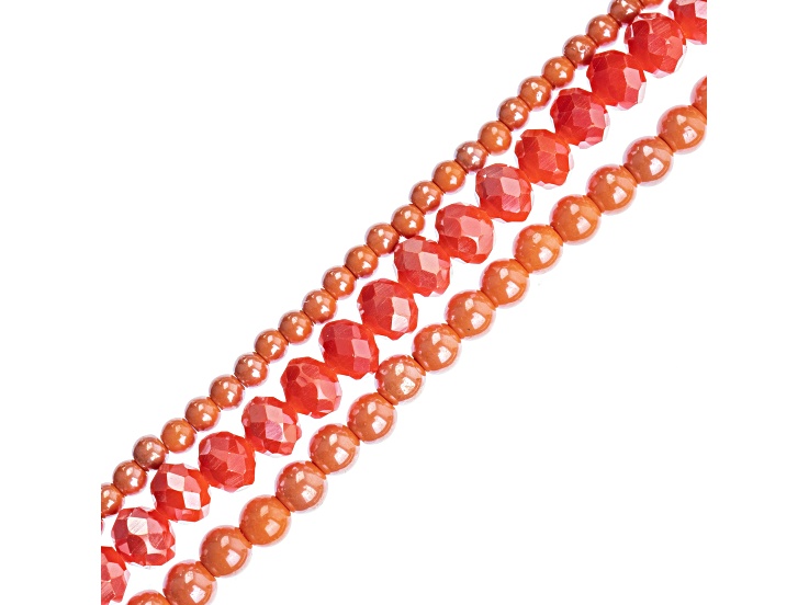Crystal Lane DIY 4x6mm Orange Mix Glass Faceted Rondelle 7" Designer 3 Bead Strands