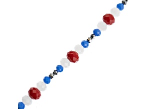 Crystal Lane DIY Red White Blue Mix Glass Faceted Rondelle 7" Designer Bead Strand