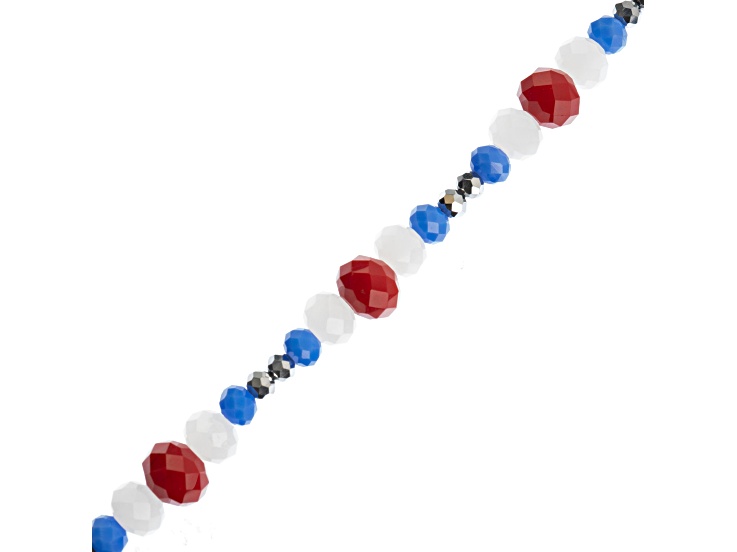 Crystal Lane DIY Red White Blue Mix Glass Faceted Rondelle 7" Designer Bead Strand