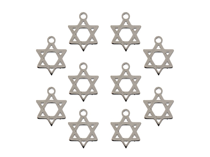 John Bead 8.7x11.2mm Silver Tone Stainless Steel Star of David Sweet & Petite Charms 10 Pieces