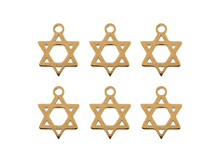 John Bead 8.7x11.2mm Gold Tone Stainless Steel Star of David Sweet & Petite Charms 6 Pieces