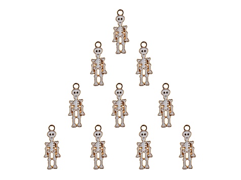 10-Piece Sweet & Petite Halloween Skeleton Small Gold Tone Enamel Charms