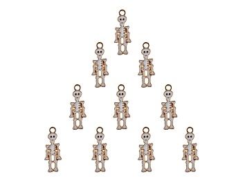 Picture of 10-Piece Sweet & Petite Halloween Skeleton Small Gold Tone Enamel Charms