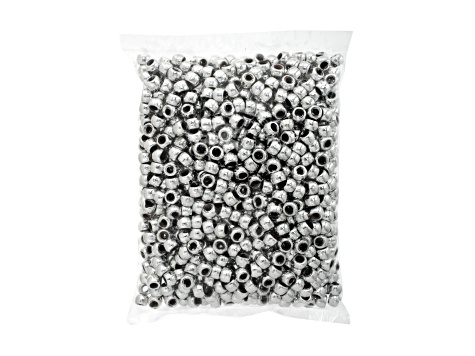 9mm Metalized Opaque Silver Color Plastic Pony Beads, 1000pcs