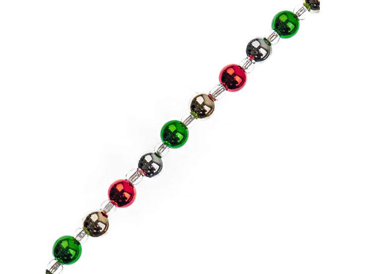 Crystal Lane DIY Metallic Red Green Gold Silver Acrylic Baubles 7" Holiday Christmas Bead Strand