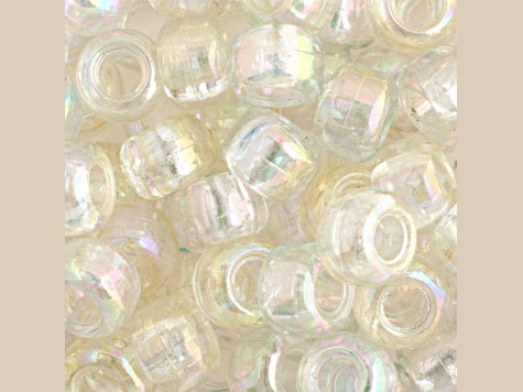 9mm Transparent Iris Crystal Clear Plastic Pony Beads, 1000pcs - 133NBE