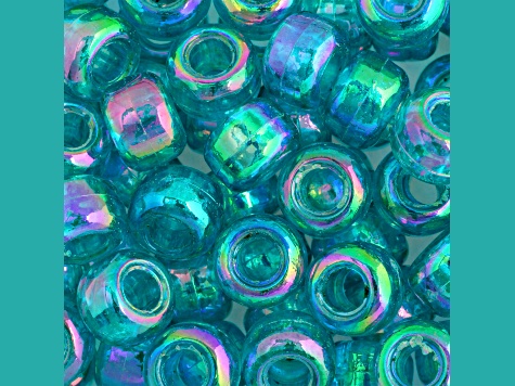 9mm Transparent Iris Turquoise Color Plastic Pony Beads, 1000pcs