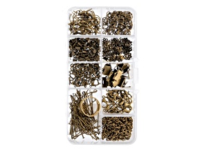 9 Slots Antique Brass Jewelry Findings Kit Assortment Box, 461 pcs