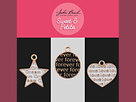 10-Piece Sweet & Petite Black Forever Circle Round Small Gold Tone Enamel Charms