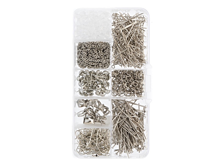 8 Slots Silver Jewelry Findings Kit Assortment Box, 671 pcs