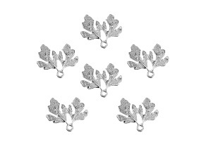 John Bead Silver Tone Alloy Two Leaves Beadwork Pendants 6 Pieces