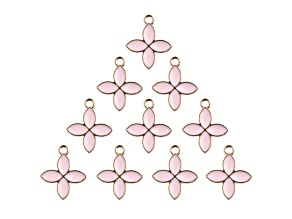 10-Piece Sweet & Petite Pink Four Petals Small Gold Tone Enamel Charms