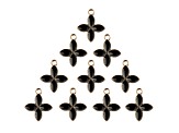 10-Piece Sweet & Petite Black Four Petals Small Gold Tone Enamel Charms