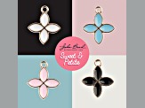 10-Piece Sweet & Petite Black Four Petals Small Gold Tone Enamel Charms