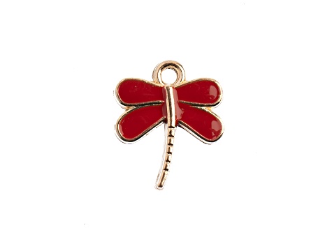 10-Piece Sweet & Petite Red Dragonfly Small Gold Tone Enamel Charms