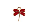 10-Piece Sweet & Petite Red Dragonfly Small Gold Tone Enamel Charms