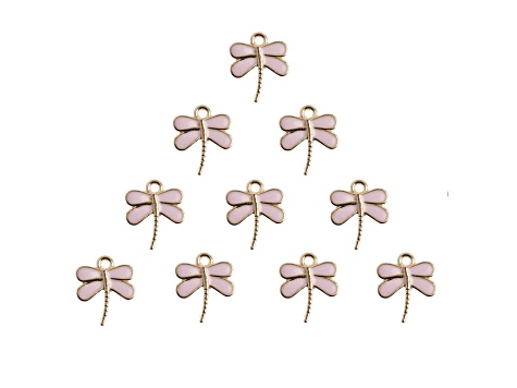 10-Piece Sweet & Petite Pink Dragonfly Small Gold Enamel Charms