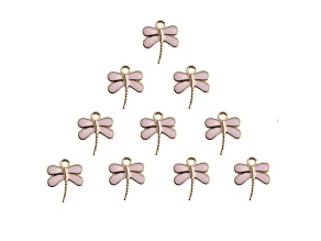 10-Piece Sweet & Petite Pink Dragonfly Small Gold Enamel Charms