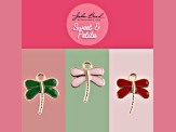 10-Piece Sweet & Petite Pink Dragonfly Small Gold Enamel Charms