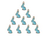 10-Piece Sweet & Petite Light Blue Bunny Rabbit Small Gold Tone Enamel Charms