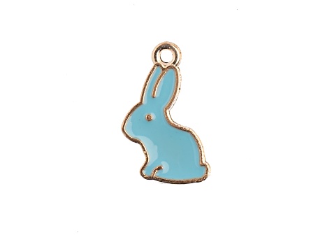 10-Piece Sweet & Petite Light Blue Bunny Rabbit Small Gold Tone Enamel Charms