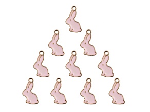 10-Piece Sweet & Petite Pink Bunny Rabbit Small Gold Tone Enamel Charms