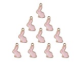 10-Piece Sweet & Petite Pink Bunny Rabbit Small Gold Tone Enamel Charms