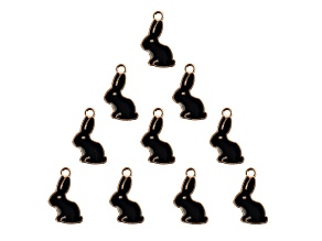 10-Piece Sweet & Petite Black Bunny Rabbit Small Gold Tone Enamel Charms