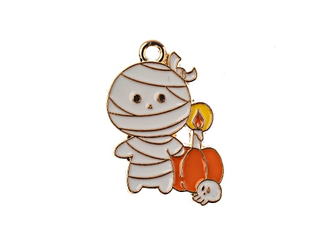 6-Piece Sweet & Petite Halloween Mummy with Pumpkin Small Gold Tone Enamel Charms