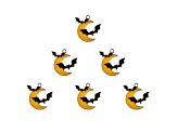 6-Piece Sweet & Petite Halloween Bats and Moon Small Gold Tone Enamel Charms