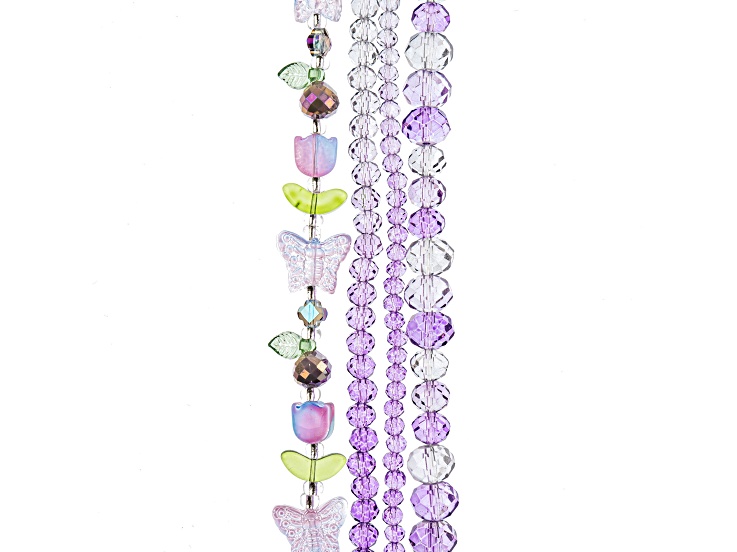 Crystal Lane DIY Smokey Purple Mix Pears Butterflies Tulip Rondelle 7" Glass Garden Bead Strands