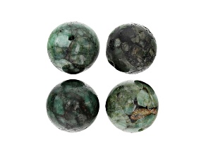 Bahia Brazilian Emerald in Matrix Focal Bead appx 14mm Sphere Set of 4
