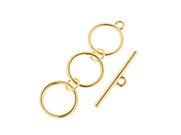 John Bead Must Have Findings 12mm Gold Tone Zinc Alloy 3-Ring Toggle Clasp Loops 3 sets