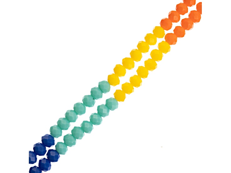 Crystal Lane DIY 4x6mm Opaque Rainbow Mix Glass Faceted Rondelle 7" Designer Double Bead Strand