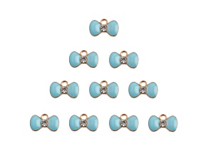 10-Piece Sweet & Petite Light Blue Bow Small Gold Tone Enamel Charms