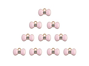 10-Piece Sweet & Petite Pink Bow Small Gold Tone Enamel Charms
