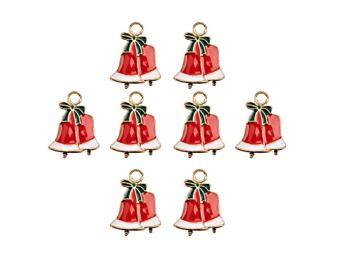 8-Piece Sweet & Petite Holiday Bell Small Gold Tone Enamel Charms