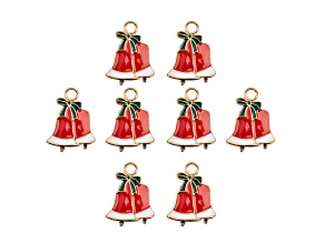 8-Piece Sweet & Petite Holiday Bell Small Gold Tone Enamel Charms